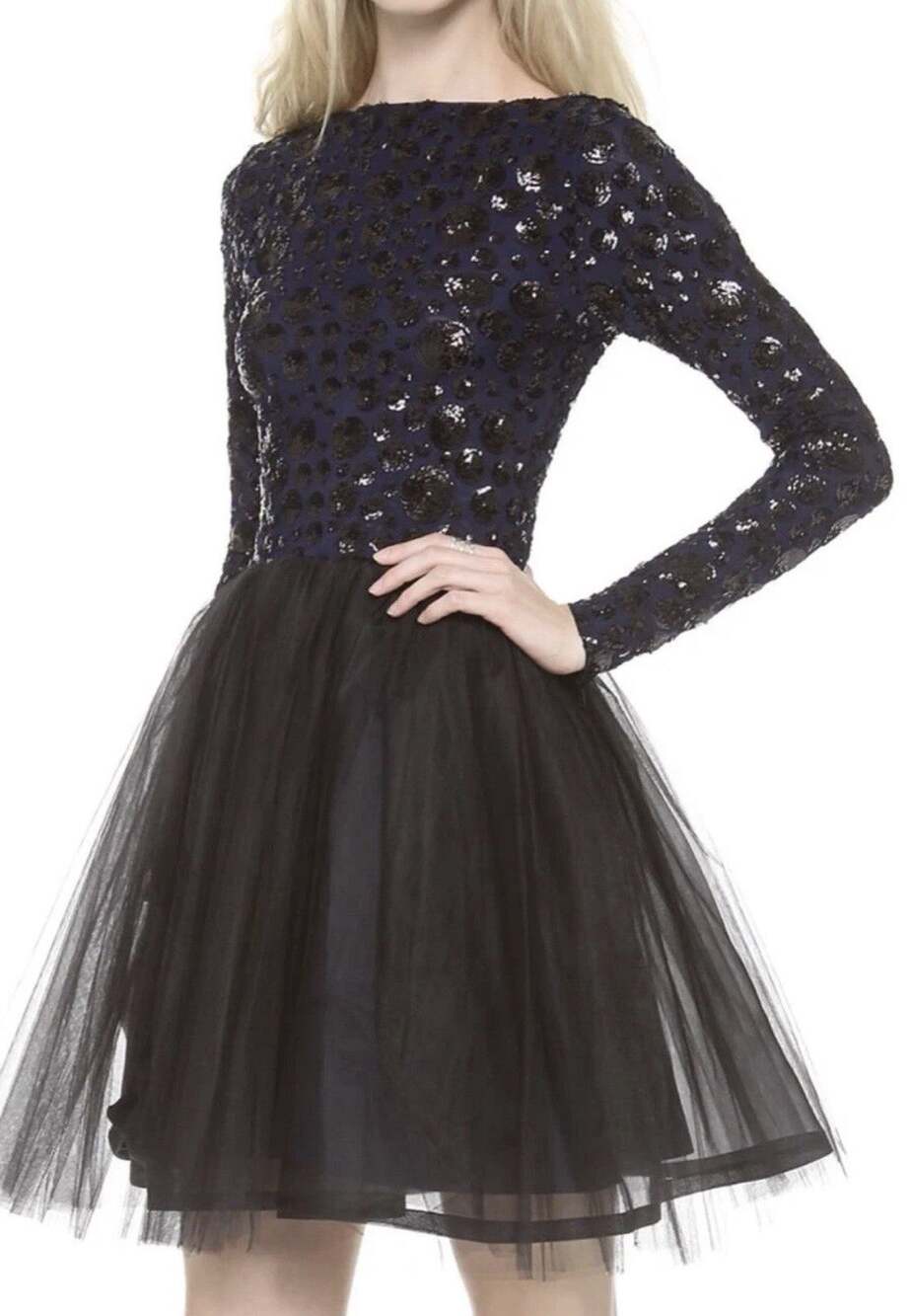 Alice + Olivia Bergen Embellished Ballerina Party Dress Blue Black Size Small